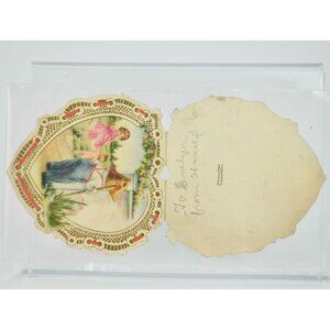 Vintage Valentine's Day Card Cupid Boy Girl Gardening